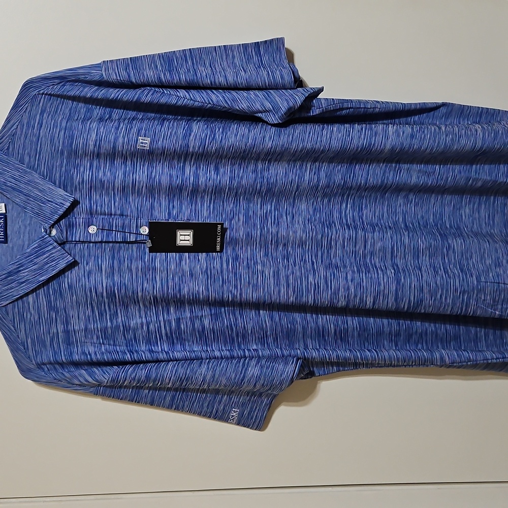 Hreski Blue/ Gray Striped Mens Polo Shirt Size XXL